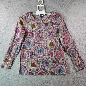 Talbots Top Women Size 6 Colorful Geometric Print Long Sleeve Cotton Non-Stretch